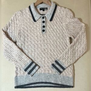 Central Park West Sweater - Women’s Large Gray - Knit Grey Collar Preppy